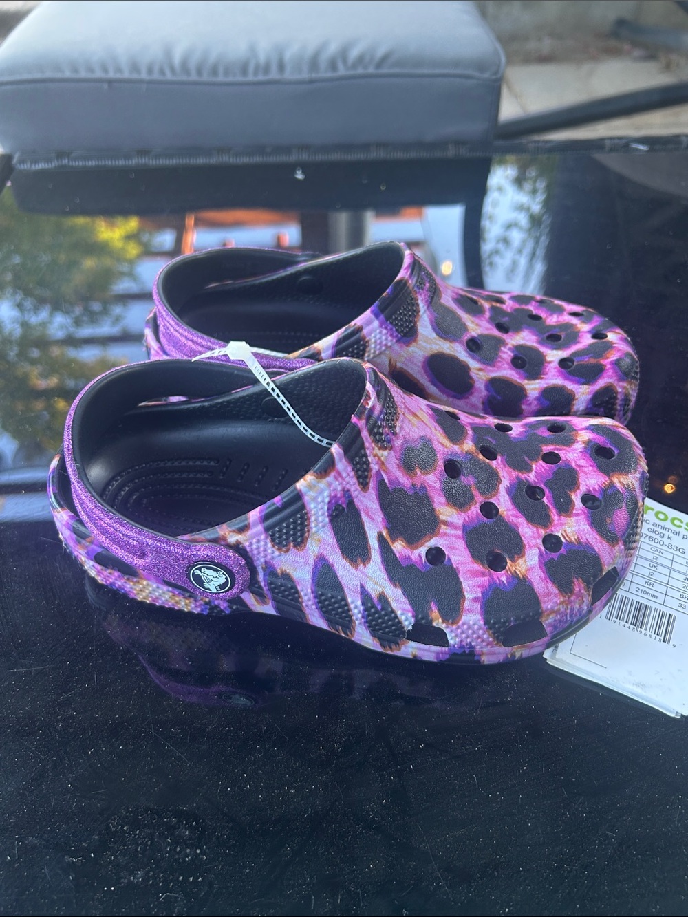 NWTags CROCS Kids' Purple Pink Leopard-Print Clog Sz 2 big kid
